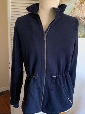 Jones New York Navy Zip-Up Drawstring Waist  Jacket with drawstring waist